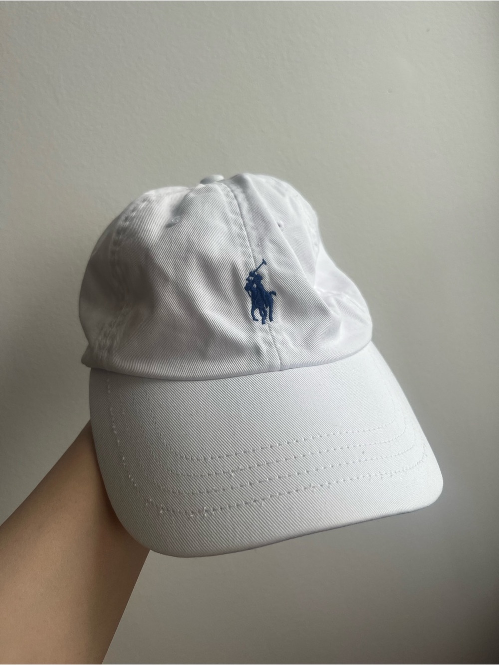 Polo Ralph Lauren White Baseball Cap Hat Blue Pony Logo Dad Hat Preppy